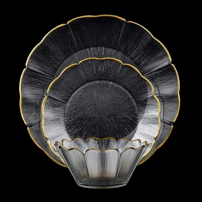 סט צלחות 18 חל' זכוכית LOTUS GOLD שקוף