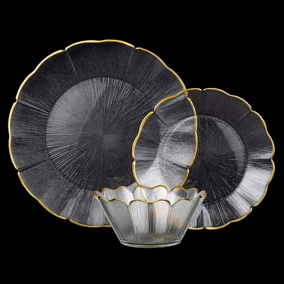 סט צלחות 18 חל' זכוכית LOTUS GOLD שקוף
