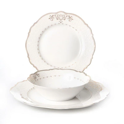 סט צלחות 18 חל' דגם DAISY לבן זהב NEW BONE CHINA
