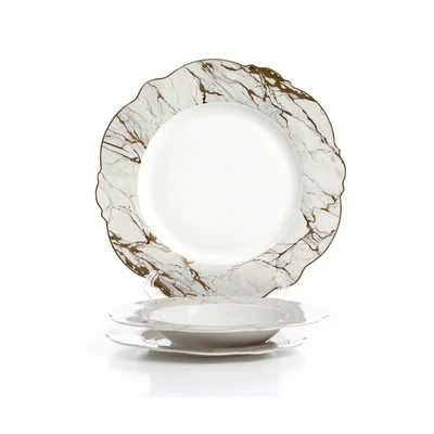 סט צלחות 18 חל' שיש לבן זהב MARBLE BONE CHINA